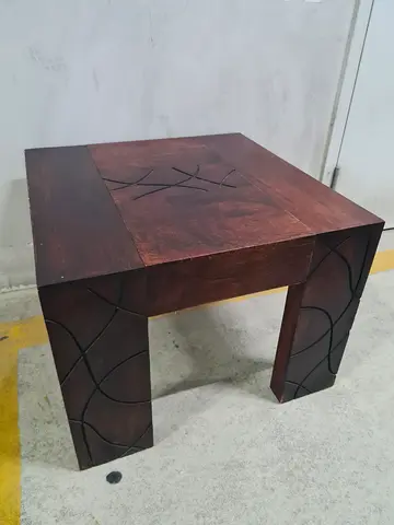 Dark Wood Side Table with Carved Pattern