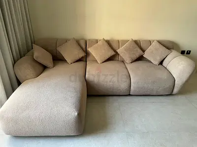 Beige L-shaped 4-seater Sofa with Chaise Longue