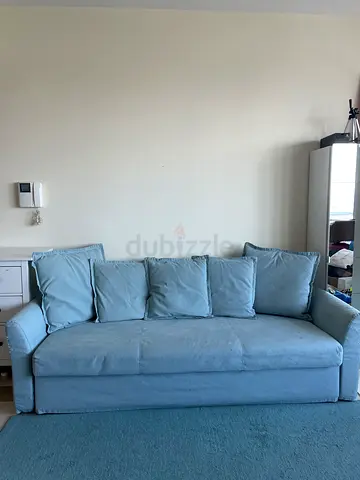 Light Blue 3-Seater Sofa-Bed with removable cover