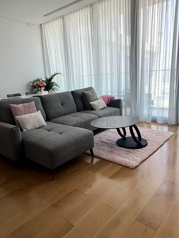 Grey L-shaped Fabric Sofa with Chaise (Good Condition)