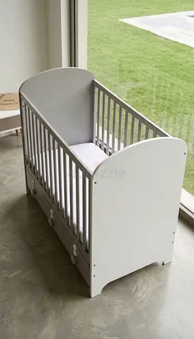 Gray Wooden Baby Crib - Compact Convertible Cot