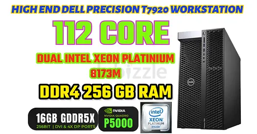 112 CORES+256GB RAM DELL PRECISSION T7920 WORKSTATION-2 INTEL XEON PLATINIUM 8173M-16GB NVIDIA P5000