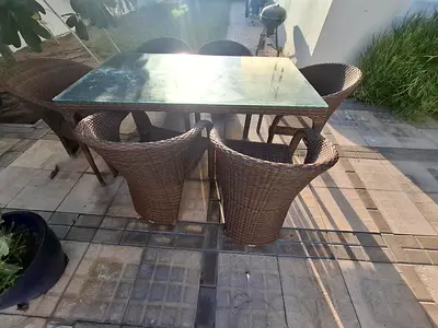 Wicker Outdoor Dining Set with Glass Top Table and 6 Chairs