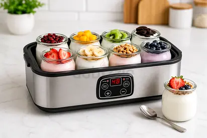 8-Jar Electric Yogurt Maker with Digital Timer - Stainless Steel