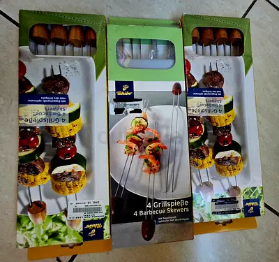 Set of stainless steel barbecue skewers