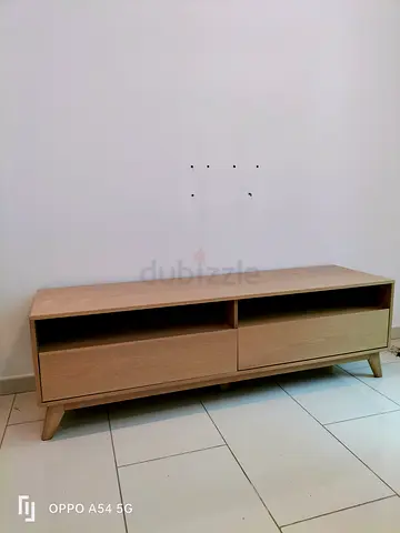 Low wooden TV unit / media cabinet - light oak finish