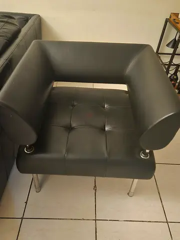 Modern Black Faux Leather Armchair with Chrome Legs ×2 chairs - Good Condition