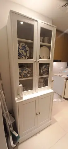 White Wooden IKEA Kitchen Display Cabinet with Glass Doors - Good Condition
