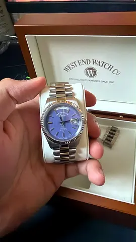 West End Watch Co. mens stainless steel automatic watch with blue dial