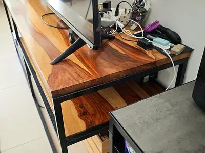 Solid Wood TV Entertainment Unit with Metal Frame from Pinky