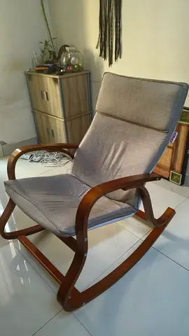 Wooden Frame Grey Fabric Rocking Chair - Comfortable Living Room Accent