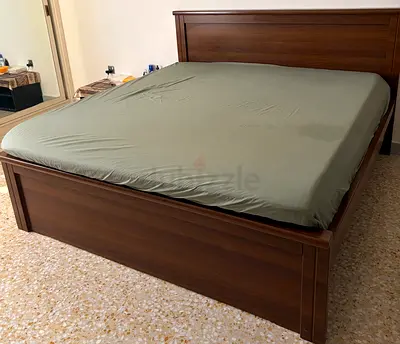 Wooden Double Bed Frame with Headboard and mattress - flawless Condition