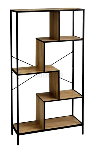 Wood and Black Metal Open Display Shelf / Bookcase
