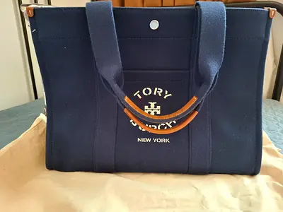 Tory Burch Navy Canvas Tote Bag with Leather Handles - Brad new Condition.
