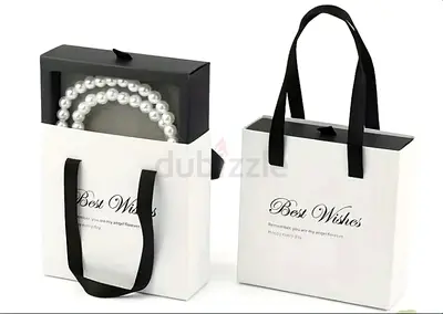 Set of 2 Small Best Wishes White Gift Bags with Black Handles