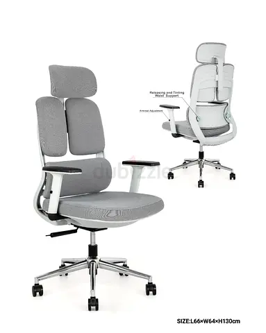Ergonomic Office Chair with Headrest and Lumbar Support - Light Grey