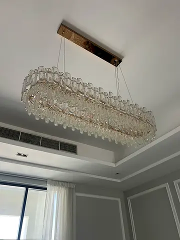 Long rectangular crystal glass chandelier - elegant ceiling light
