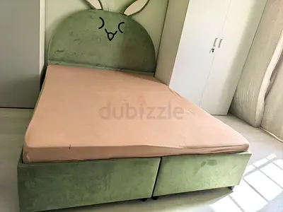 Kids Bunny-Themed Upholstered Bed Frame with Mattress 150cm*200cm | Ajman Uptown Pickup