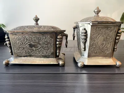 Antique engraved silver plated Jewelry Box Moroccan