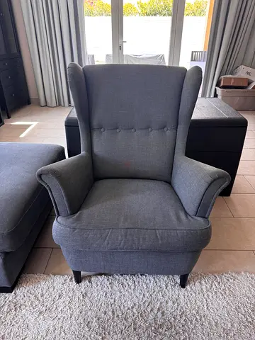 Comfortable Gray Wingback Armchair