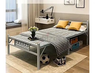 Metal Single Bed Frame with Storage Space - Light Grey