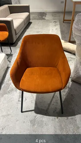 Set of 4 Orange Corduroy Dining Chairs with Metal Legs, free delivery