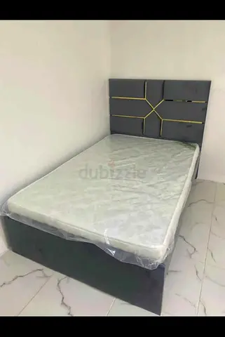 Single bed with mattress and modern upholstered headboard - used, good condition