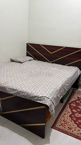 Modern Wooden Double Bed Frame with Patterned Headboard