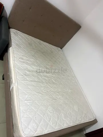 Queen size upholstered bed frame with headboard - brown