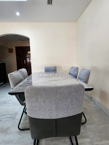 6-Seater Marble Top Dining Table with Upholstered Chairs - Good Condition