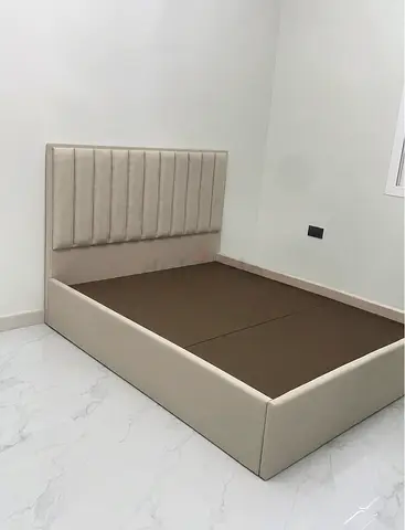 Brand New Beige Upholstered Queen Size Bed Frame with Padded Headboard