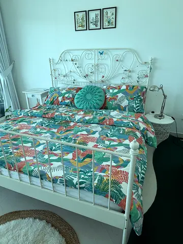 IKEA White Metal Bed Frame with mattress
