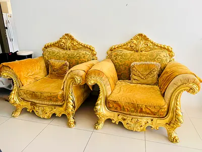 Pair of Ornate Gold Upholstered Sofa — “Classic Baroque Style”