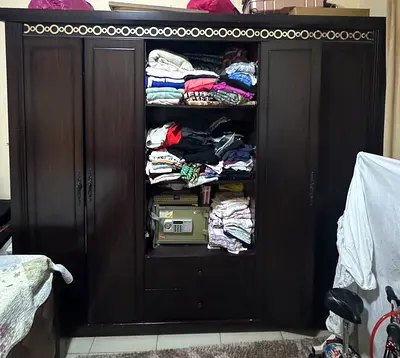 Large Dark Wood Wardrobe / Armoire with Shelves and Safe