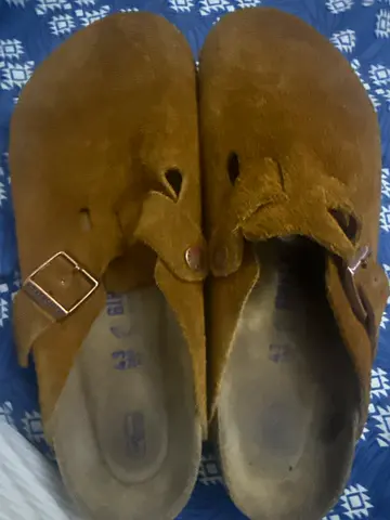 Birkenstock Used 2-3 times brown suede slip-on clogs with buckle (pair)