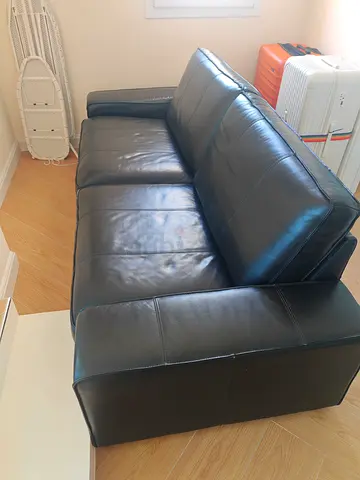 Black Leather 3-Seater Sofa - Good Condition