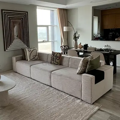 Sofa beige cream linen 3 seaters BLOOMR for sale in Dubai Meydan