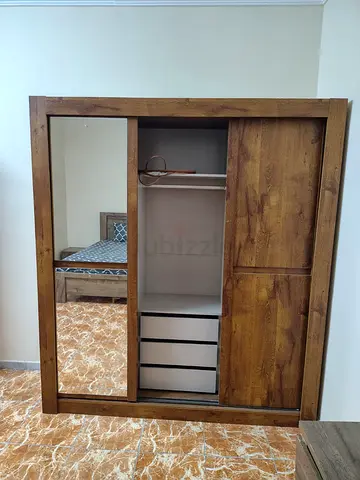 Wooden Sliding Door Wardrobe with Mirror - excellent Condition