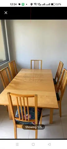 Solid Wood 6-Seater Dining Table with Chairs - Light Oak