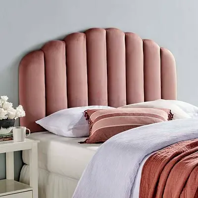 Pink Velvet Upholstered Scalloped Headboard (Single/Double Brand new