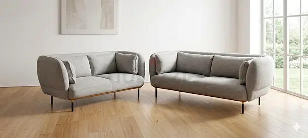 Pair of modern grey fabric sofas — 2-seater and 3-seater set