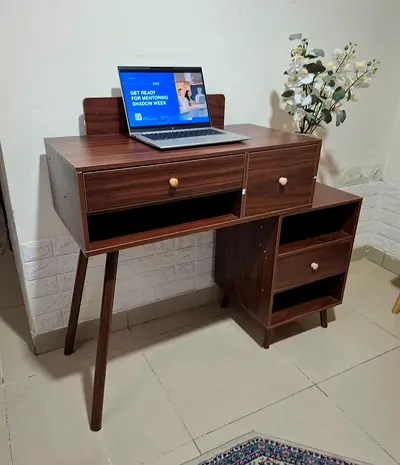Compact wooden study desk with drawers - good condition