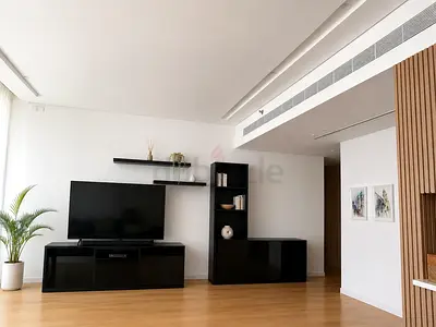 Ikea BESTA TV bench and storage combination with mixed clear and black-brown glass doors