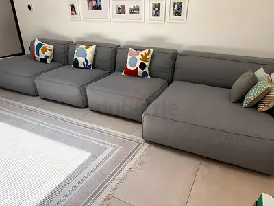 Large Modern Modular Grey Fabric Sofa — Comfortable Low-Profile Sectional