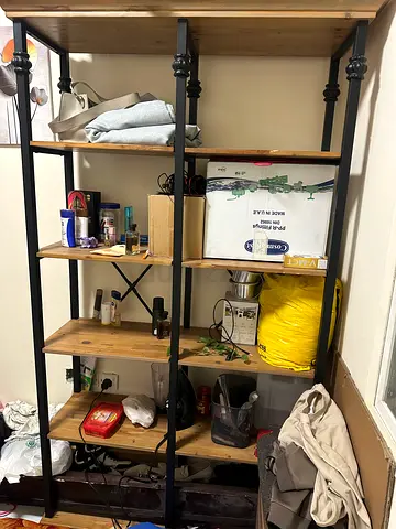 Wooden and Metal Open Shelving Unit - 5-Tier Industrial Bookcase