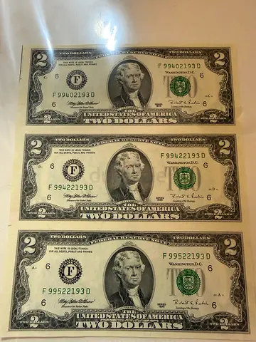 2 USD$ 1995 Uncut Sheet UNC Scarce