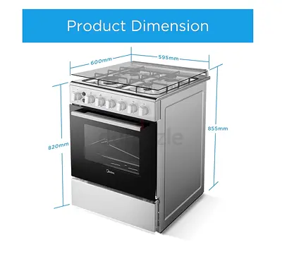 Midea 60x60cm Freestanding Gas Cooker with cylinder - 4 Burners with Oven (Good Condition)