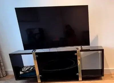 Luxury Black TV Stand / Entertainment Unit with gold and Glass Doors