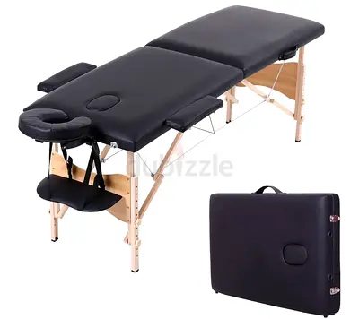 Portable Folding Massage Table - Black, Wooden Frame