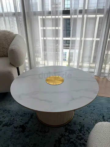 Aura Kymi Low Coffee Table (White Marble Top with Gold Trim)